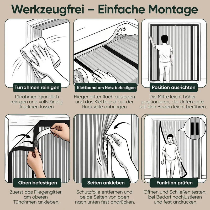 Sekey Insektenschutz Tür Magnet ohne Bohren – Fliegengitter Doppeltür für Balkon- & Terrassentür, 158×206 / 188×206 / 200×240 cm, Mückenschutz für Schiebetür