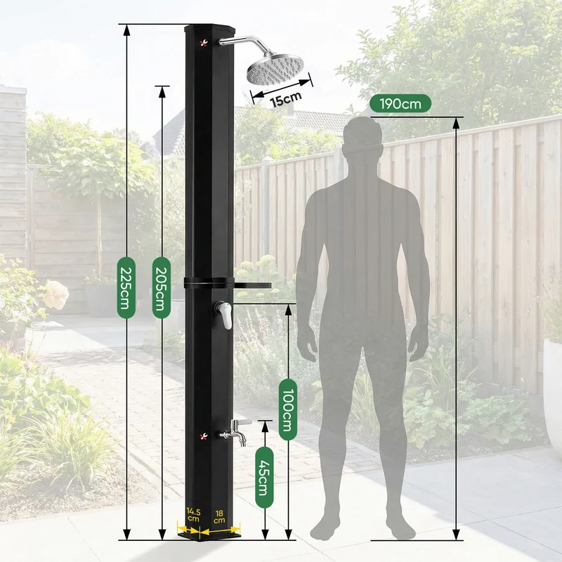 Sekey Gartendusche, Solardusche 40L / 60L Gartendusche mit Regenduschkopf & Fußdusche – bis 60°C, ohne Strom für Garten, Pool & Camping