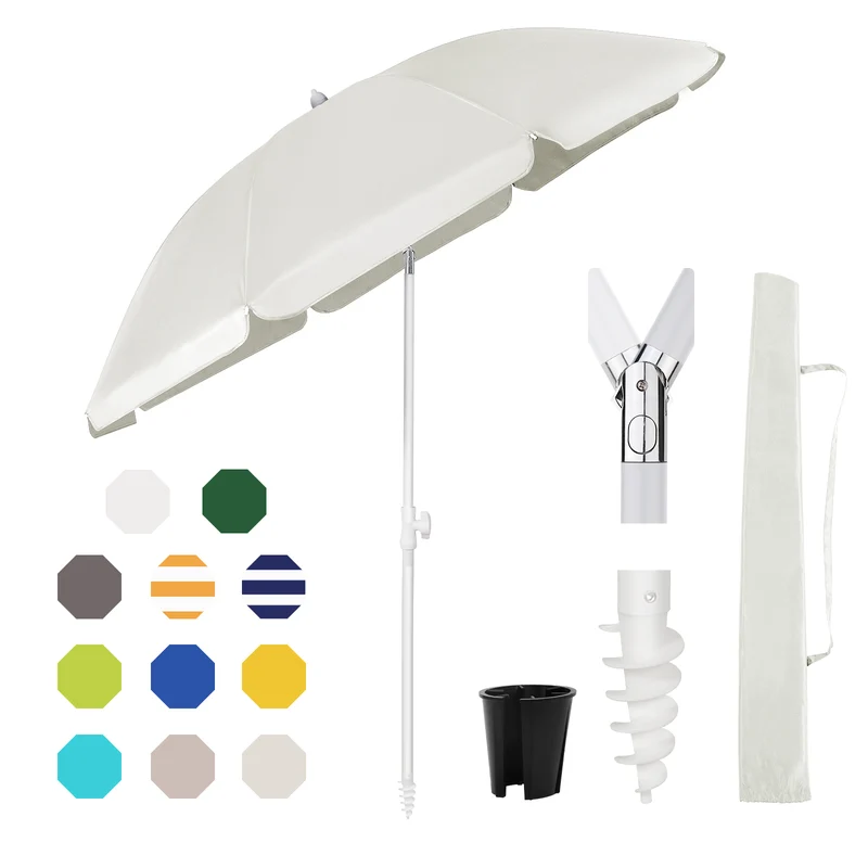 Sekey 3-in-1 Sonnenschirm mit Erdspieß 160cm – höhenverstellbar & neigbar, UV-Schutz 50+, stabiler Strandschirm für Strand, Garten & Camping