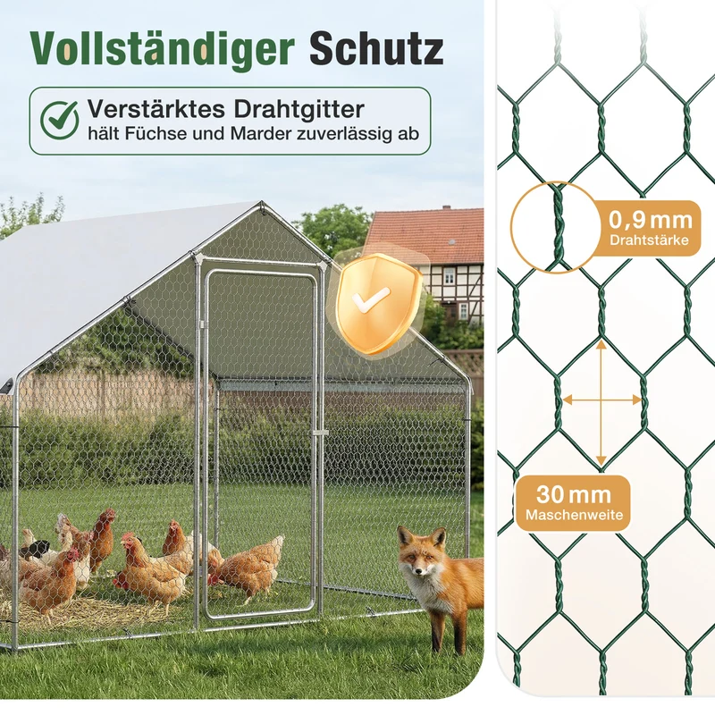 Sekey XXL Hühnerstall 2x3x2m winterfest & begehbar – Freilaufgehege für 4–15 Hühner, feuerverzinkte Voliere mit UV-Dach, fuchs- & mardersicher