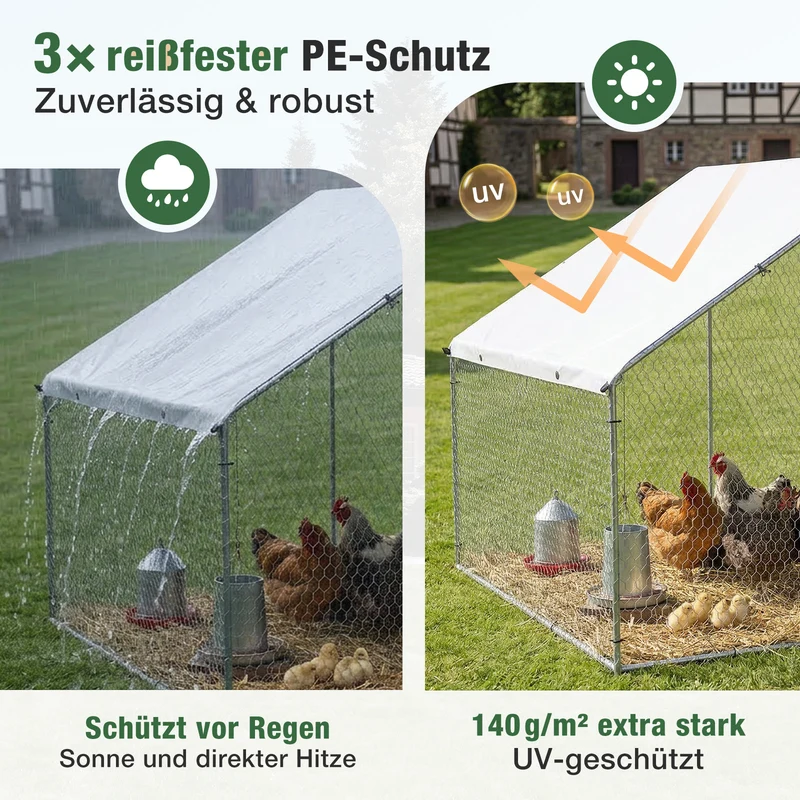 Sekey XXL Hühnerstall 2x3x2m winterfest & begehbar – Freilaufgehege für 4–15 Hühner, feuerverzinkte Voliere mit UV-Dach, fuchs- & mardersicher