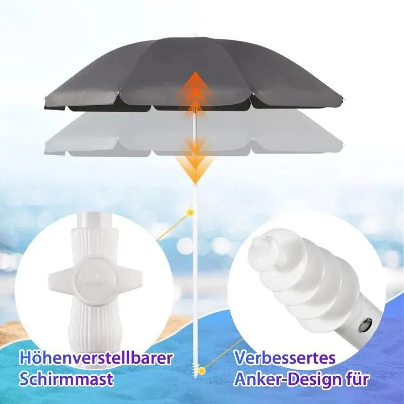 Sekey 160 cm Strandschirm mit Schutzhülle und Bodenhülse, Sonnenschutz UV50+