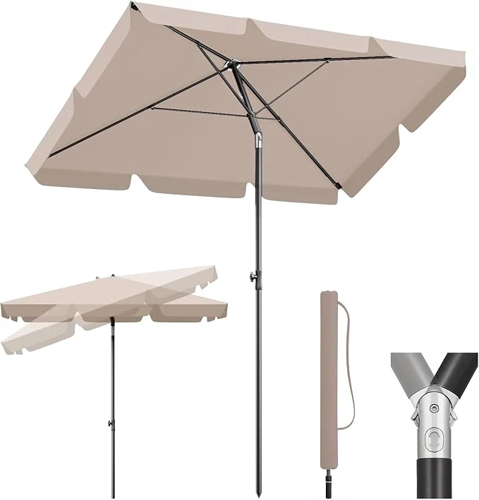 Sekey Rechteckiger Balkon-Sonnenschirm 200x125 cm – UPF50+, 4 Farben (Apfelgrün, Weiß, Dunkelgrau, Beige) + Schutzhülle