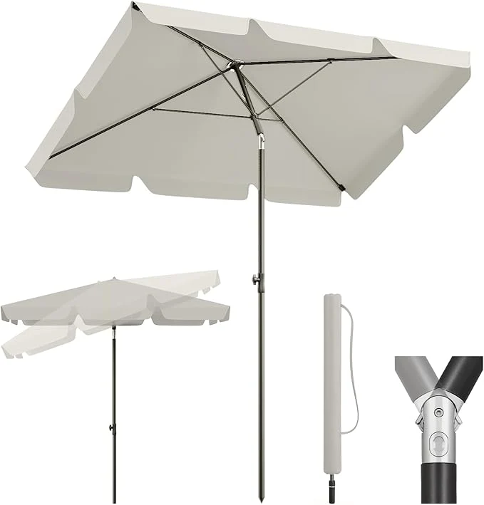 Sekey Rechteckiger Balkon-Sonnenschirm 200x125 cm – UPF50+, 4 Farben (Apfelgrün, Weiß, Dunkelgrau, Beige) + Schutzhülle