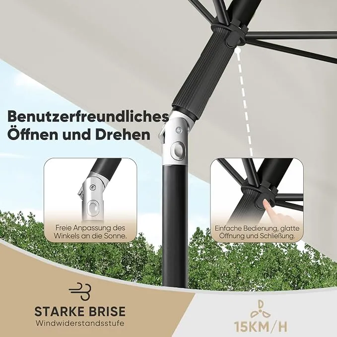 Sekey Rechteckiger Balkon-Sonnenschirm 200x125 cm – UPF50+, 4 Farben (Apfelgrün, Weiß, Dunkelgrau, Beige) + Schutzhülle