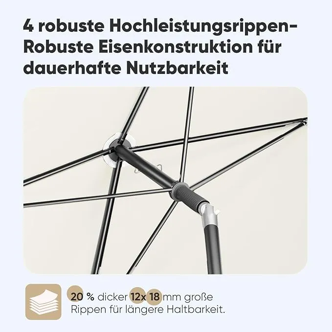 Sekey Rechteckiger Balkon-Sonnenschirm 200x125 cm – UPF50+, 4 Farben (Apfelgrün, Weiß, Dunkelgrau, Beige) + Schutzhülle