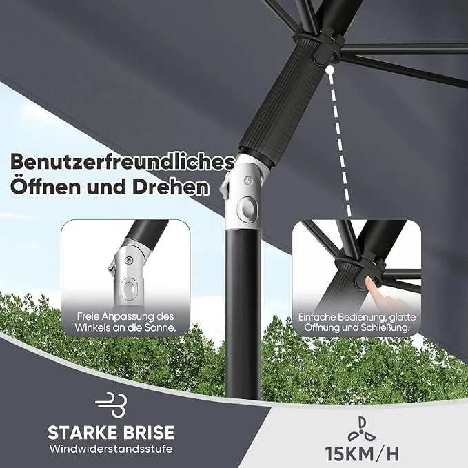 Sekey Rechteckiger Balkon-Sonnenschirm 200x125 cm – UPF50+, 4 Farben (Apfelgrün, Weiß, Dunkelgrau, Beige) + Schutzhülle