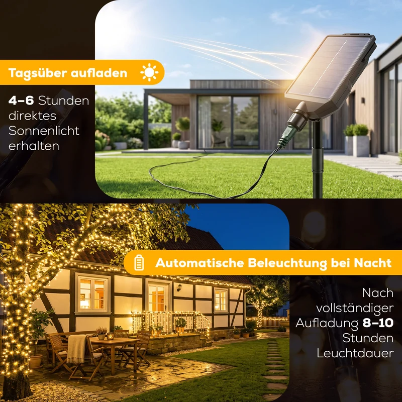 Salcar Solar Lichterkette Außen mit Fernbedienung – Warmweiß LED Gartenbeleuchtung mit 13 Modi, Wetterfest Solar Lichterkette für Balkon, Terrasse, Garten & Hochzeit