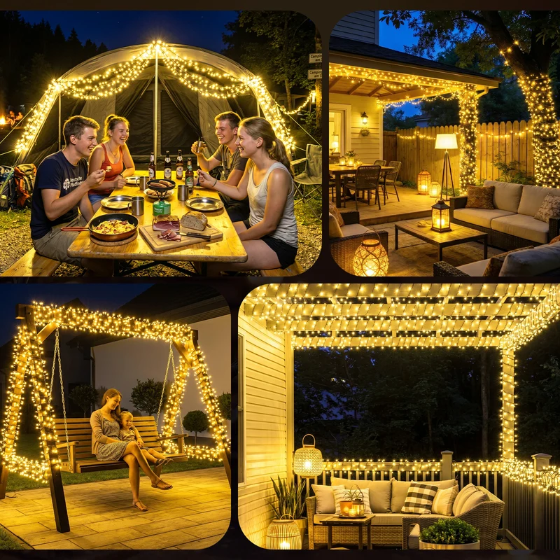 Salcar Solar Lichterkette Außen mit Fernbedienung – Warmweiß LED Gartenbeleuchtung mit 13 Modi, Wetterfest Solar Lichterkette für Balkon, Terrasse, Garten & Hochzeit