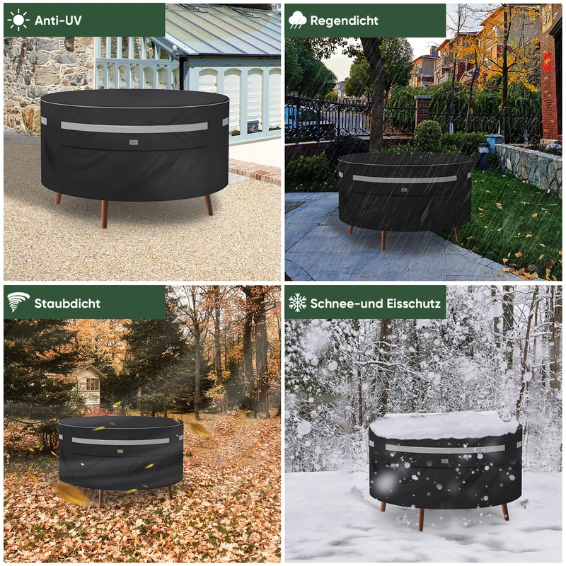 Sekey Runde Gartenmöbel Schutzhülle Ø130 × 71 cm – Wasserdichte Abdeckung aus 210D Oxford-Gewebe, UV-beständig, Reißfest & Windfest für Gartentisch und Poly-Rattan-Möbel