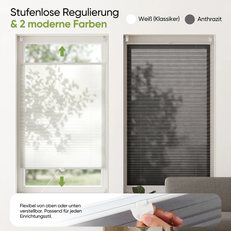 Salcar Plissee ohne Bohren Klemmfix Anthrazit – stufenlos verstellbares Faltrollo, blickdicht & lichtdurchlässig, Sichtschutz für Fenster & Türen mit Alu-Schienen