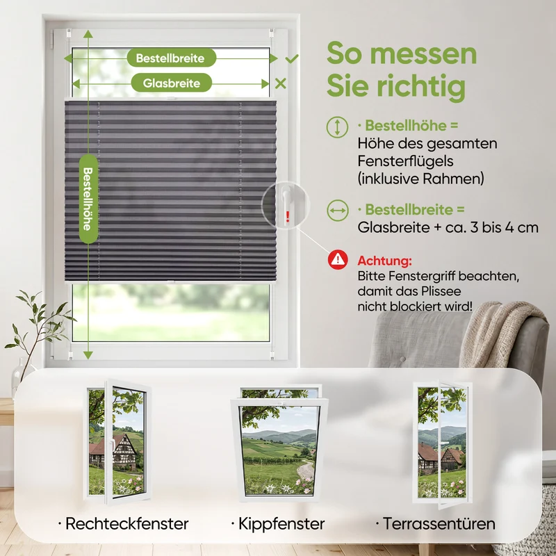 Salcar Plissee ohne Bohren Klemmfix Anthrazit – stufenlos verstellbares Faltrollo, blickdicht & lichtdurchlässig, Sichtschutz für Fenster & Türen mit Alu-Schienen
