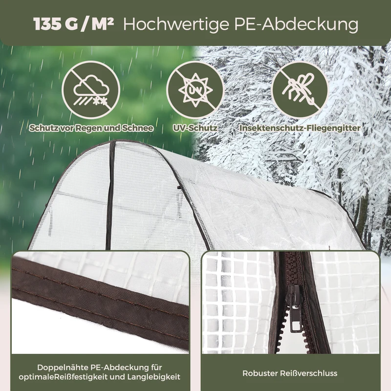 Sekey Sechseckiges Gewächshaus 160x160x180 cm – Tomatengewächshaus aus PE-Folie 135 g/m², stabil & winterfest, mit Reißverschlusstür & Belüftungsfenster für Garten, Balkon & Indoor