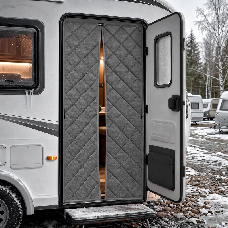 Sekey Thermo Türvorhang mit Magnetverschluss, Baumwoll-Polyester Türvorhang, Wärmeschutz & Energiesparvorhang, Zugluftstopper, Klettverschluss ohne Bohren, für Winter