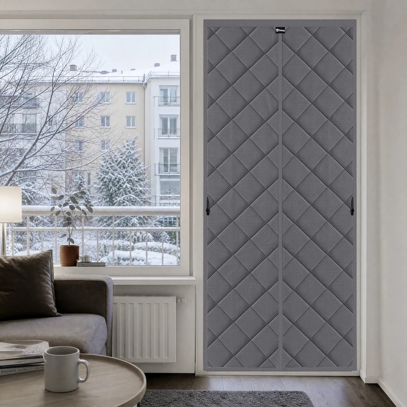 Sekey Thermo Türvorhang mit Magnetverschluss, Baumwoll-Polyester Türvorhang, Wärmeschutz & Energiesparvorhang, Zugluftstopper, Klettverschluss ohne Bohren, für Winter