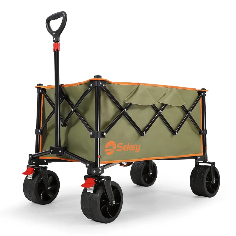 Sekey XXL Faltbarer Bollerwagen 135L – 150kg Belastbar, Leichter Handwagen mit Breiten All-Terrain Rädern, Bremse & 4-Wege Sofortaufbau Transportwagen, 4031