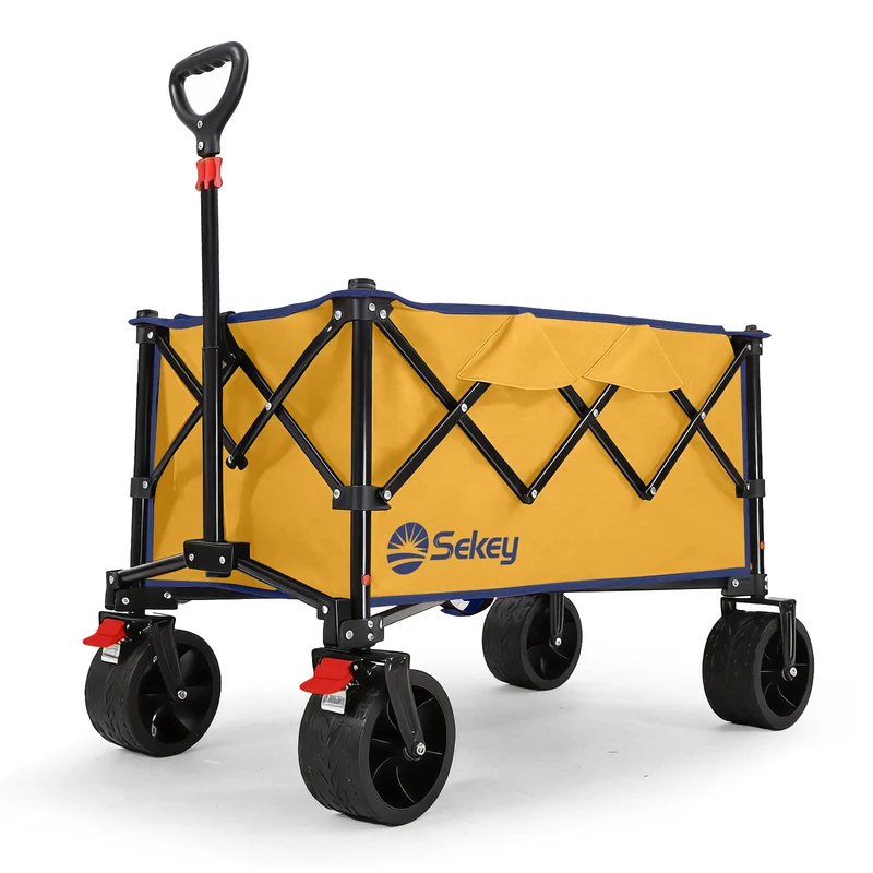 Sekey XXL Faltbarer Bollerwagen 135L – 150kg Belastbar, Leichter Handwagen mit Breiten All-Terrain Rädern, Bremse & 4-Wege Sofortaufbau Transportwagen, 4031