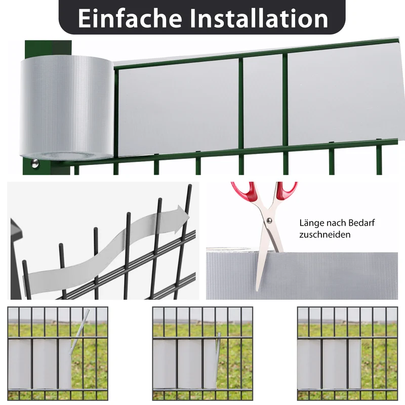 Sekey PVC Sichtschutzstreifen für Doppelstabmattenzaun – Sichtschutzband mit Befestigungsclips, UV-beständig & Wetterfest, Windschutz für Gartenzaun, Grau