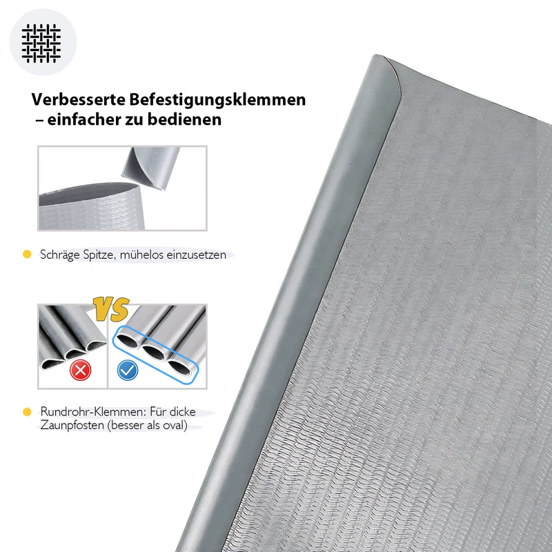 Sekey PVC Sichtschutzstreifen für Doppelstabmattenzaun – Sichtschutzband mit Befestigungsclips, UV-beständig & Wetterfest, Windschutz für Gartenzaun, Grau