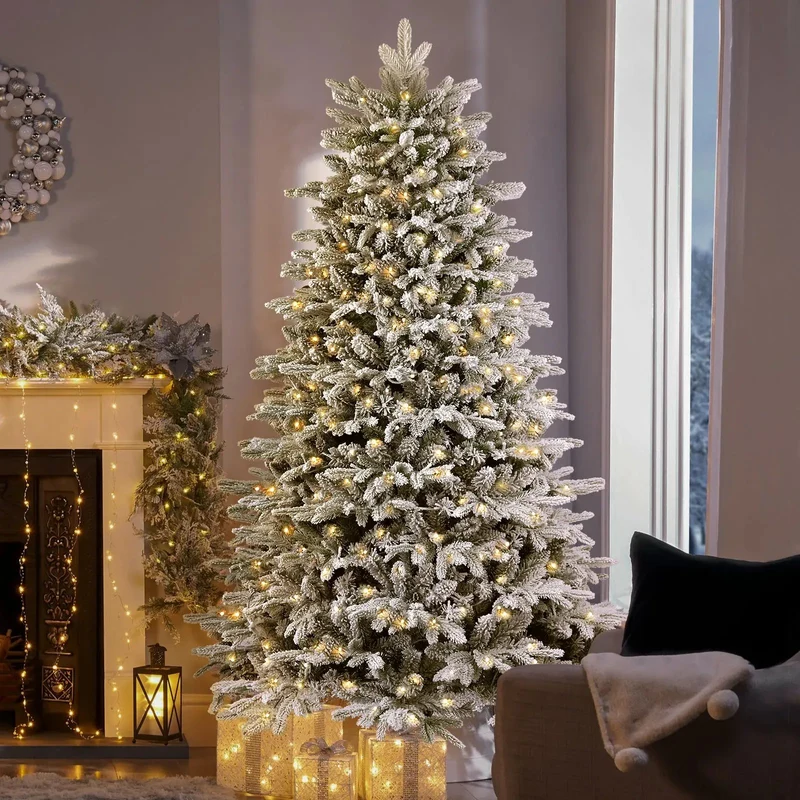 Salcar 180 Künstlicher Weihnachtsbaum mit Schnee, Holzständer, mit 908 Spitzen aus PVC und PE
