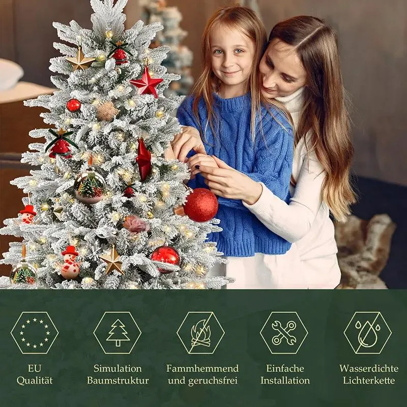Salcar 180 Künstlicher Weihnachtsbaum mit Schnee, Holzständer, mit 908 Spitzen aus PVC und PE