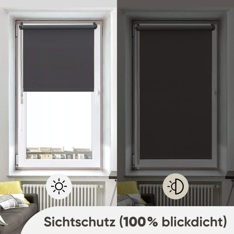 Sekey Verdunkelungsrollo, doppelseitig gleichfarbig und ohne Bohren, Dunkelgrau