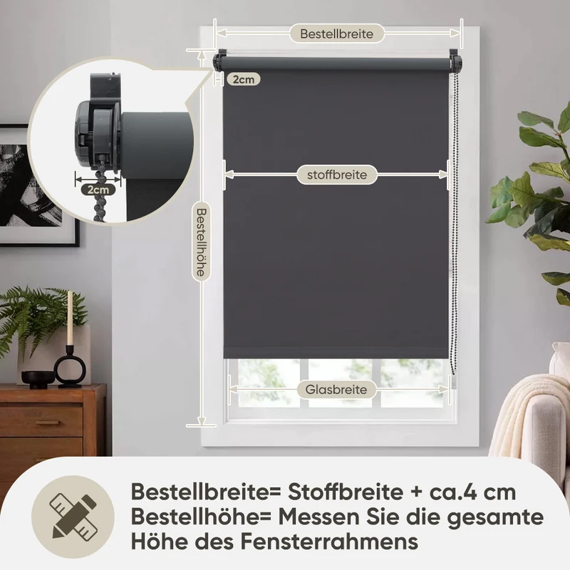 Sekey Verdunkelungsrollo, doppelseitig gleichfarbig und ohne Bohren, Dunkelgrau