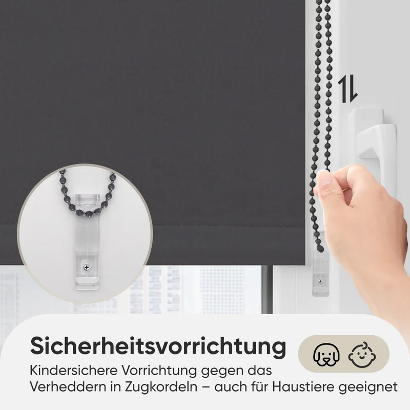 Sekey Verdunkelungsrollo, doppelseitig gleichfarbig und ohne Bohren, Dunkelgrau