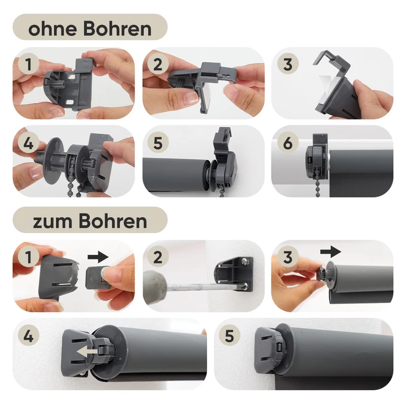 Sekey Verdunkelungsrollo, doppelseitig gleichfarbig und ohne Bohren, Dunkelgrau