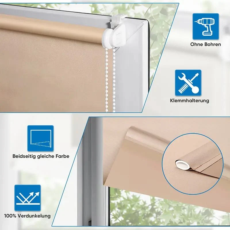 Sekey Verdunkelungsrollo, doppelseitig gleichfarbig und ohne Bohren, Braun