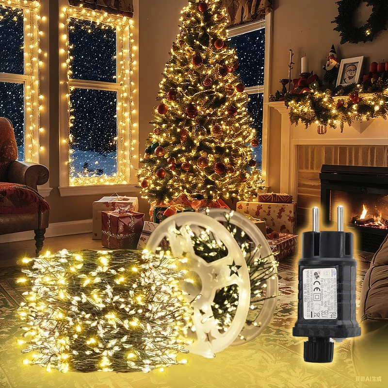 Salcar LED Cluster Lichterkette Kupferdraht | 200/400/600/800 LEDs | 5m/10m/15m/20m | Warmweiß, 8 Modi, Timer & Memory, IP44 Wasserdicht für Innen & Außen