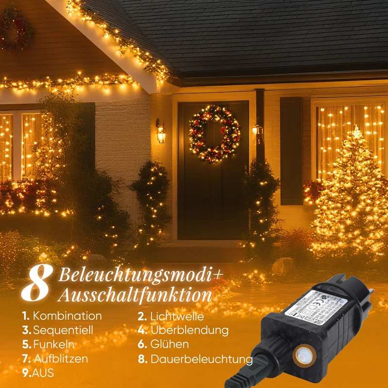 Salcar LED Cluster Lichterkette Kupferdraht | 200/400/600/800 LEDs | 5m/10m/15m/20m | Warmweiß, 8 Modi, Timer & Memory, IP44 Wasserdicht für Innen & Außen