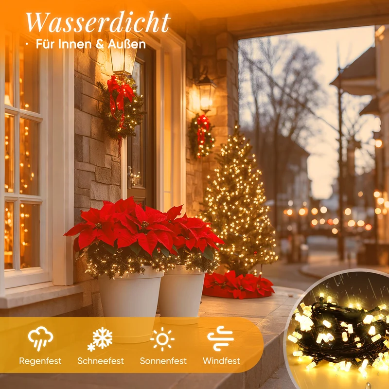 Salcar LED Lichterkette Warmweiß, 100/200/300 LEDs, 16m/32m/48m, 31V, 8 Modi, Timer & Memory, IP44 Wasserdicht, Weihnachtsbeleuchtung Außen Innen
