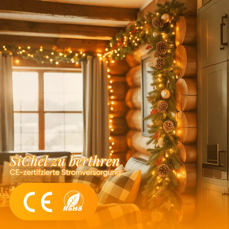Salcar LED Lichterkette Warmweiß, 100/200/300 LEDs, 16m/32m/48m, 31V, 8 Modi, Timer & Memory, IP44 Wasserdicht, Weihnachtsbeleuchtung Außen Innen