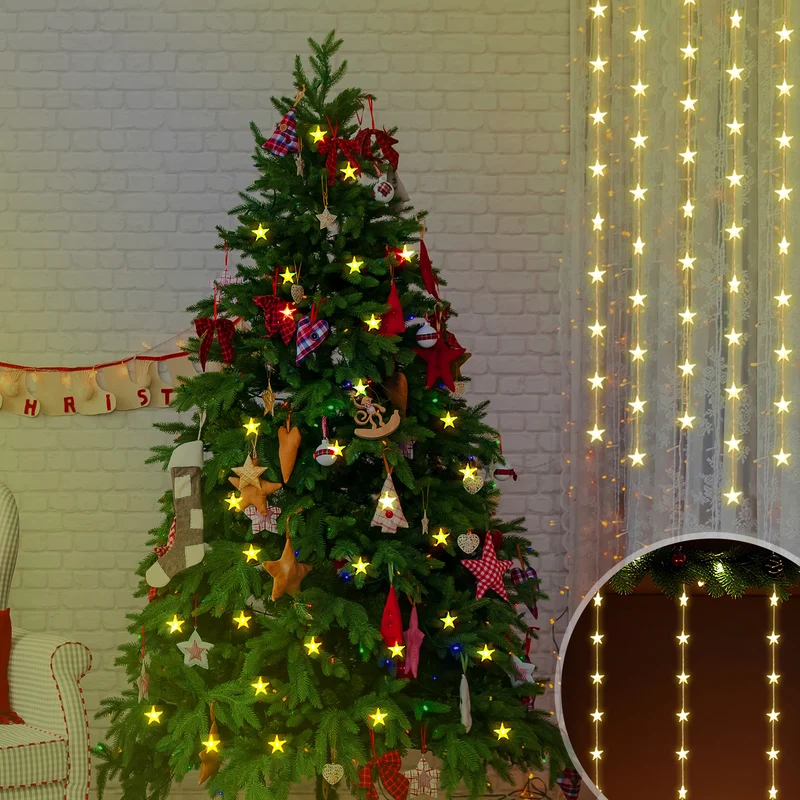 Salcar LED Lichtervorhang Sterne 2×1m, 50 LEDs, Warmweiß, 8 Modi, USB, Timer & Memory, Dimmbar mit Fernbedienung, Weihnachtsbeleuchtung Fenster Deko für Innen