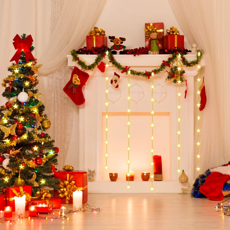 Salcar LED Lichtervorhang Sterne 2×1m, 50 LEDs, Warmweiß, 8 Modi, USB, Timer & Memory, Dimmbar mit Fernbedienung, Weihnachtsbeleuchtung Fenster Deko für Innen