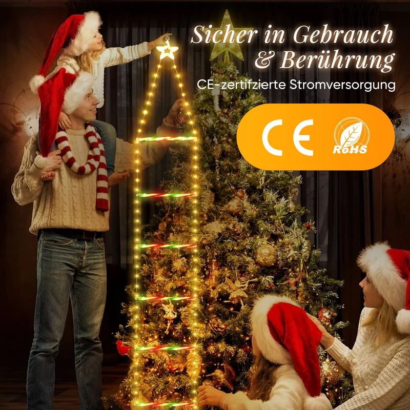 Salcar LED Weihnachts Leiter Lichterkette 3 m, 260 LEDs, Warmweiß & Bunt, 9 Modi, Timer & Memory, IP44 Wasserdicht, Weihnachtsbeleuchtung für Innen & Außen