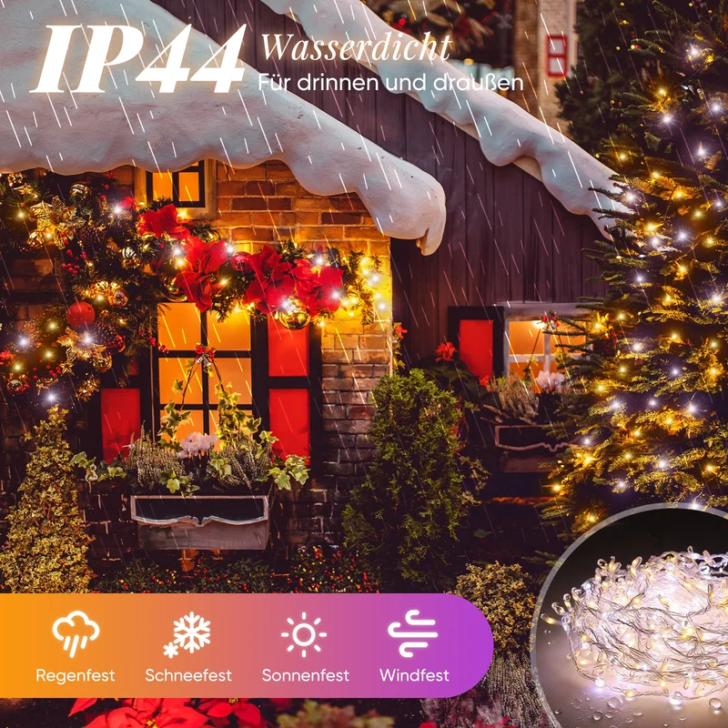 Salcar LED Lichterkette Außen, Warmweiß & Kaltweiß, 14 Modi, Timer & Memory, IP44 Wasserdicht, Weihnachtsbeleuchtung für Garten, Balkon, Party, Hochzeit