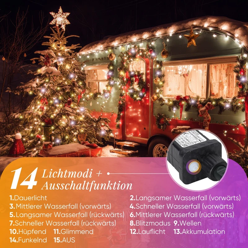 Salcar LED Lichterkette Außen, Warmweiß & Kaltweiß, 14 Modi, Timer & Memory, IP44 Wasserdicht, Weihnachtsbeleuchtung für Garten, Balkon, Party, Hochzeit