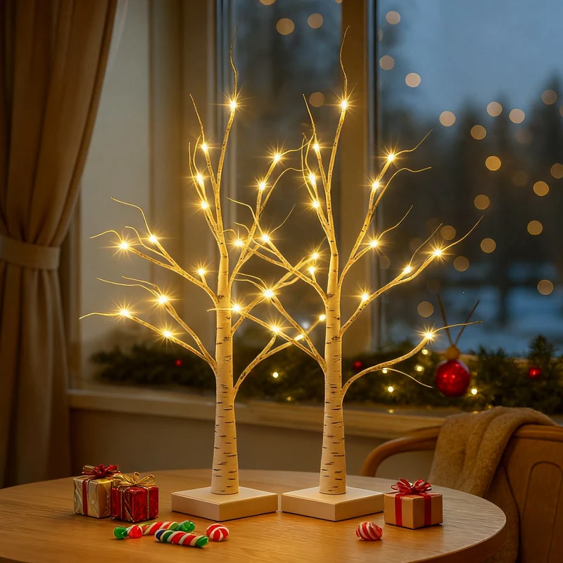 Salcar LED Lichterbaum 60 cm, Birke mit 24 warmweißen LEDs, USB/Batteriebetrieben, Weihnachts- und Partydeko für Zuhause, Geburtstag, Hochzeit, Innendekoration