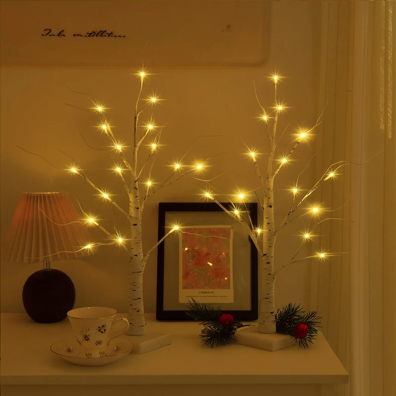 Salcar LED Lichterbaum 60 cm, Birke mit 24 warmweißen LEDs, USB/Batteriebetrieben, Weihnachts- und Partydeko für Zuhause, Geburtstag, Hochzeit, Innendekoration