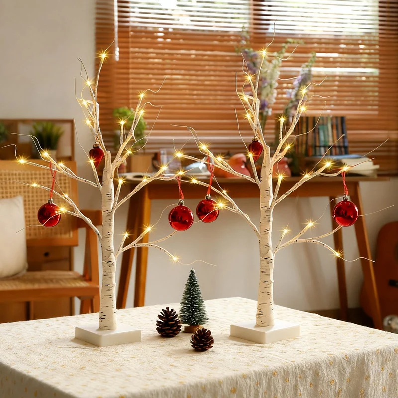Salcar LED Lichterbaum 60 cm, Birke mit 24 warmweißen LEDs, USB/Batteriebetrieben, Weihnachts- und Partydeko für Zuhause, Geburtstag, Hochzeit, Innendekoration