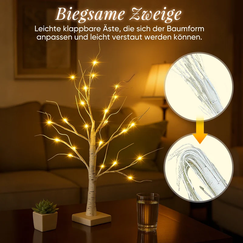 Salcar LED Lichterbaum 60 cm, Birke mit 24 warmweißen LEDs, USB/Batteriebetrieben, Weihnachts- und Partydeko für Zuhause, Geburtstag, Hochzeit, Innendekoration