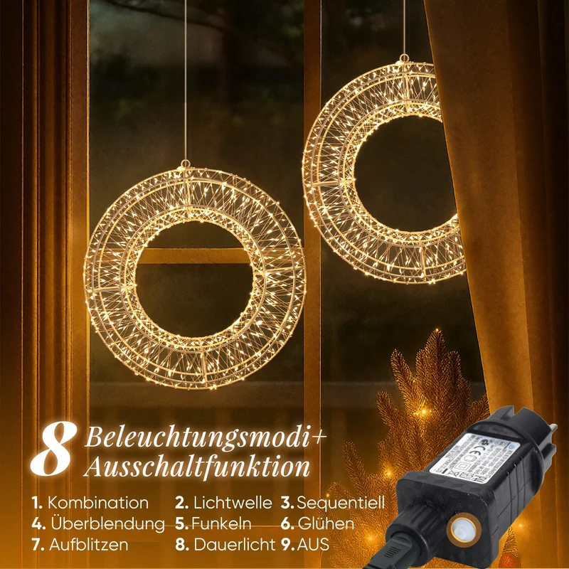 Salcar LED Lichtkranz Ø45 & Ø55 cm, 720 LEDs, Hängekranz, Weihnachtsdeko Fenster & Tür, 8 Modi, Timer & Memory, IP44 Wasserdicht, Innen & Außen, Warmweiß