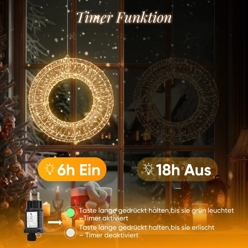 Salcar LED Lichtkranz Ø45 & Ø55 cm, 720 LEDs, Hängekranz, Weihnachtsdeko Fenster & Tür, 8 Modi, Timer & Memory, IP44 Wasserdicht, Innen & Außen, Warmweiß
