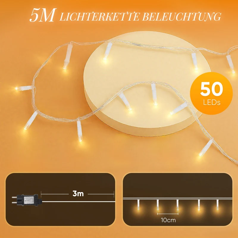 Salcar LED Lichterkette mit 5m/10m/15m/20m Länge – 50–300 LEDs, Fernbedienung, 8 Modi, Timer & IP44 Wasserdicht, für Weihnachtsdeko, Party, Hochzeit, Garten – Warmweiß