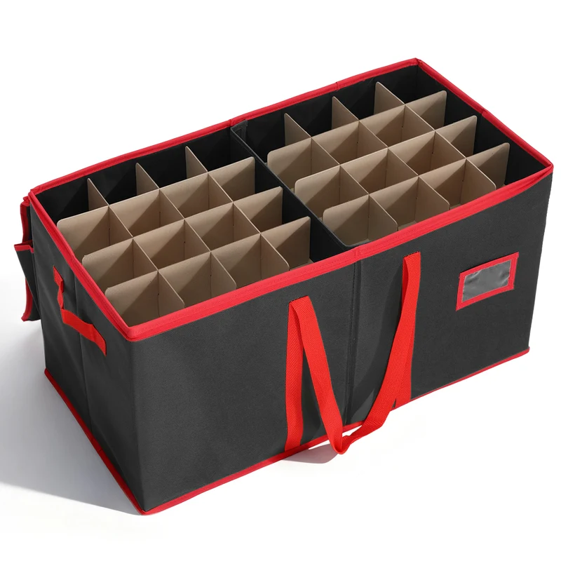 Salcar Schwarze Aufbewahrungsbox für 128 Weihnachtskugeln Faltbare Christbaumkugel-Box 64,8×32,3×34,2 cm mit 128 Fächern, Tragegriffen & Doppelreißverschluss