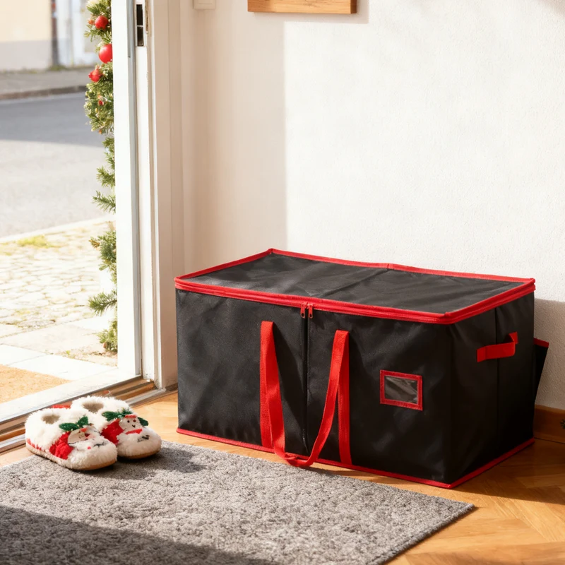 Salcar Schwarze Aufbewahrungsbox für 128 Weihnachtskugeln Faltbare Christbaumkugel-Box 64,8×32,3×34,2 cm mit 128 Fächern, Tragegriffen & Doppelreißverschluss