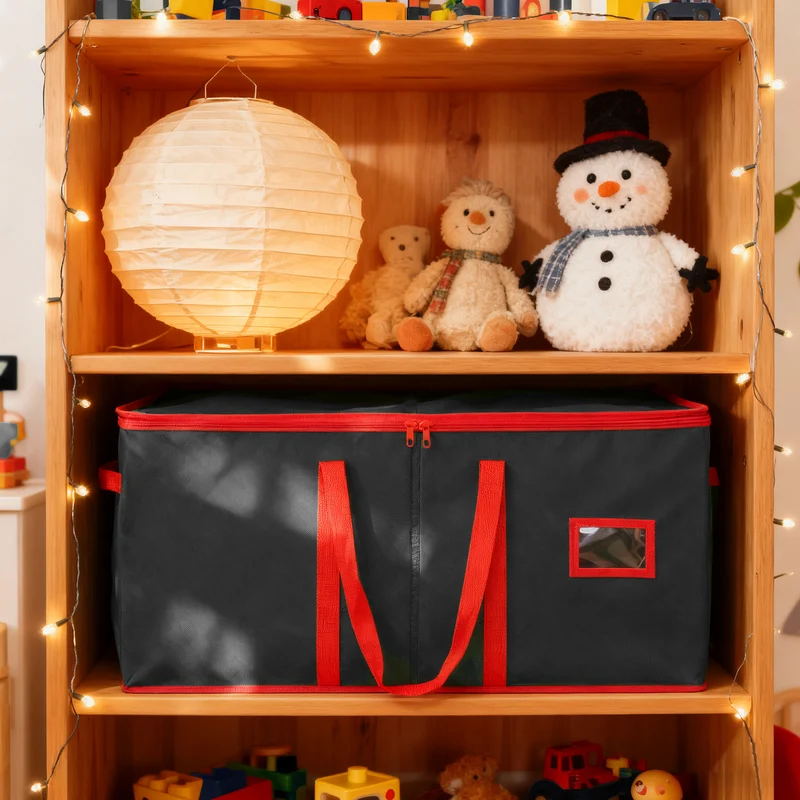 Salcar Schwarze Aufbewahrungsbox für 128 Weihnachtskugeln Faltbare Christbaumkugel-Box 64,8×32,3×34,2 cm mit 128 Fächern, Tragegriffen & Doppelreißverschluss