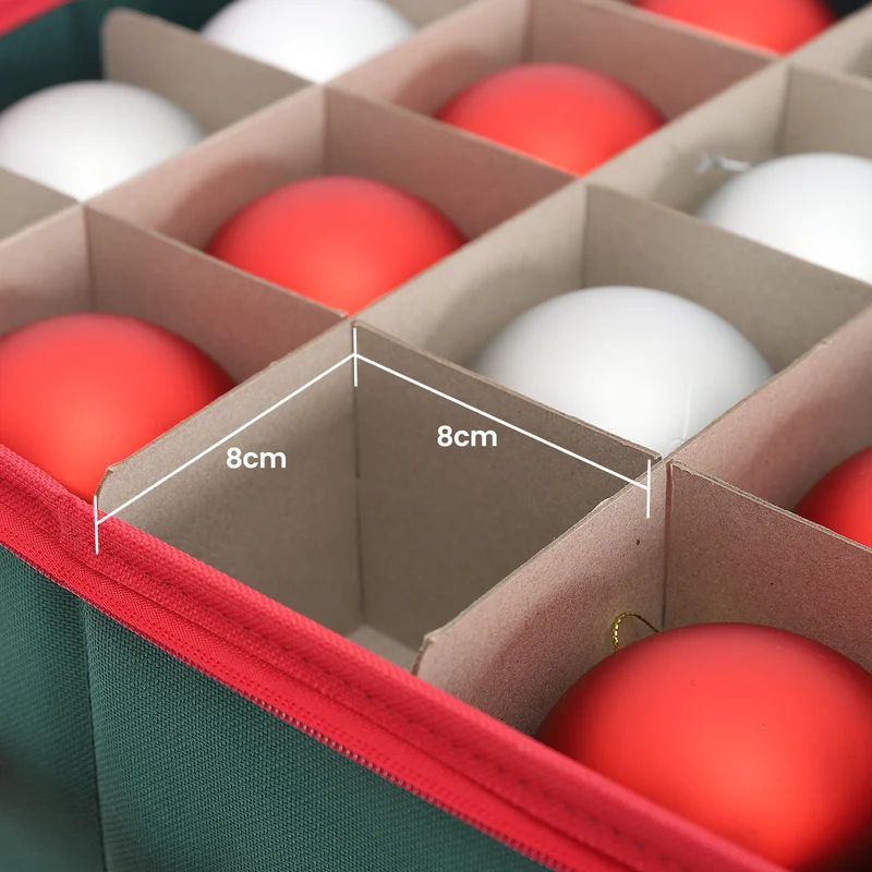 Salcar Grüne Aufbewahrungsbox für 128 Weihnachtskugeln – Faltbare Christbaumkugel-Box 64,8×32,3×34,2 cm mit 128 Fächern, Tragegriffen & Doppelreißverschluss
